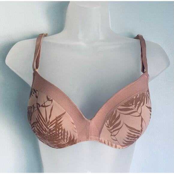 Lively Bra Beige Leaf Print 34C Padded Wireless - Picture 1 of 10